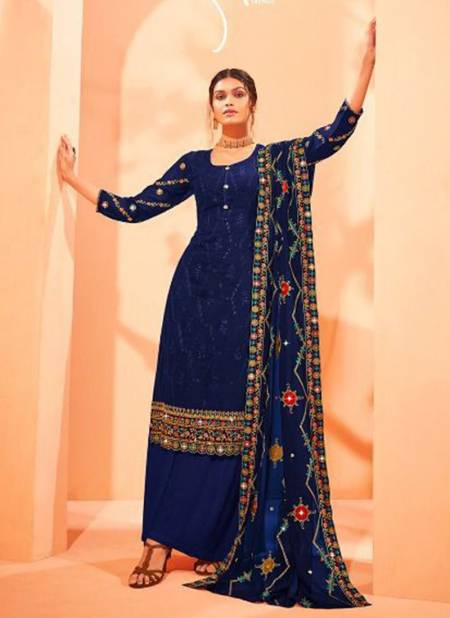 Blue Colour Dulhan Radha New Latest Designer Festive Wear Georgette Plazzo Suit Collection 846